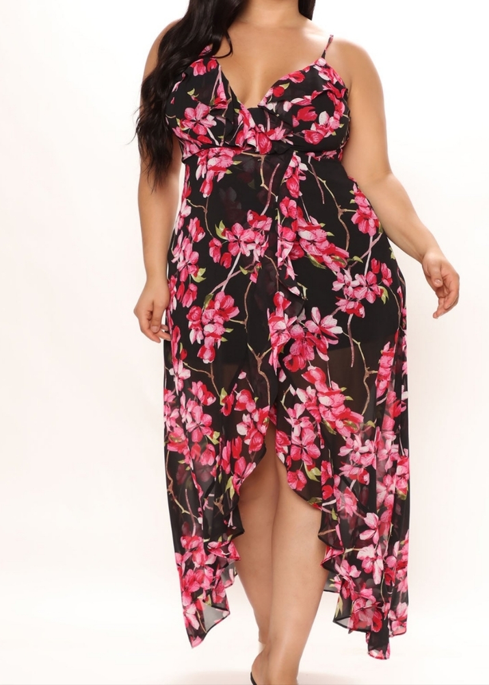 Hot pink/black floral dress